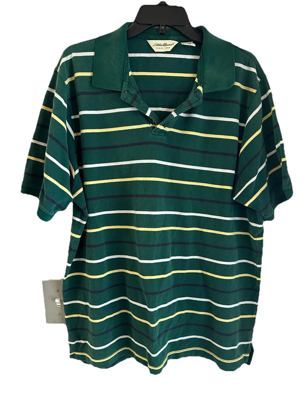 Eddie Bauer Men’s Short Sleeve Polo Green & Yellow Striped Good Condition TallXL